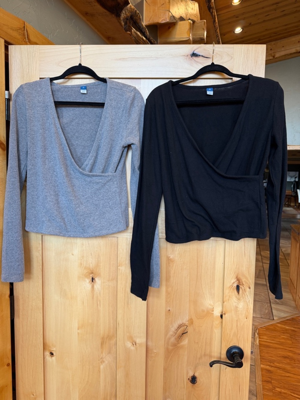 Old Navy Long-Sleeve Wrap-Front Tops (Bundle of 2), Medium Tall, Black and Grey